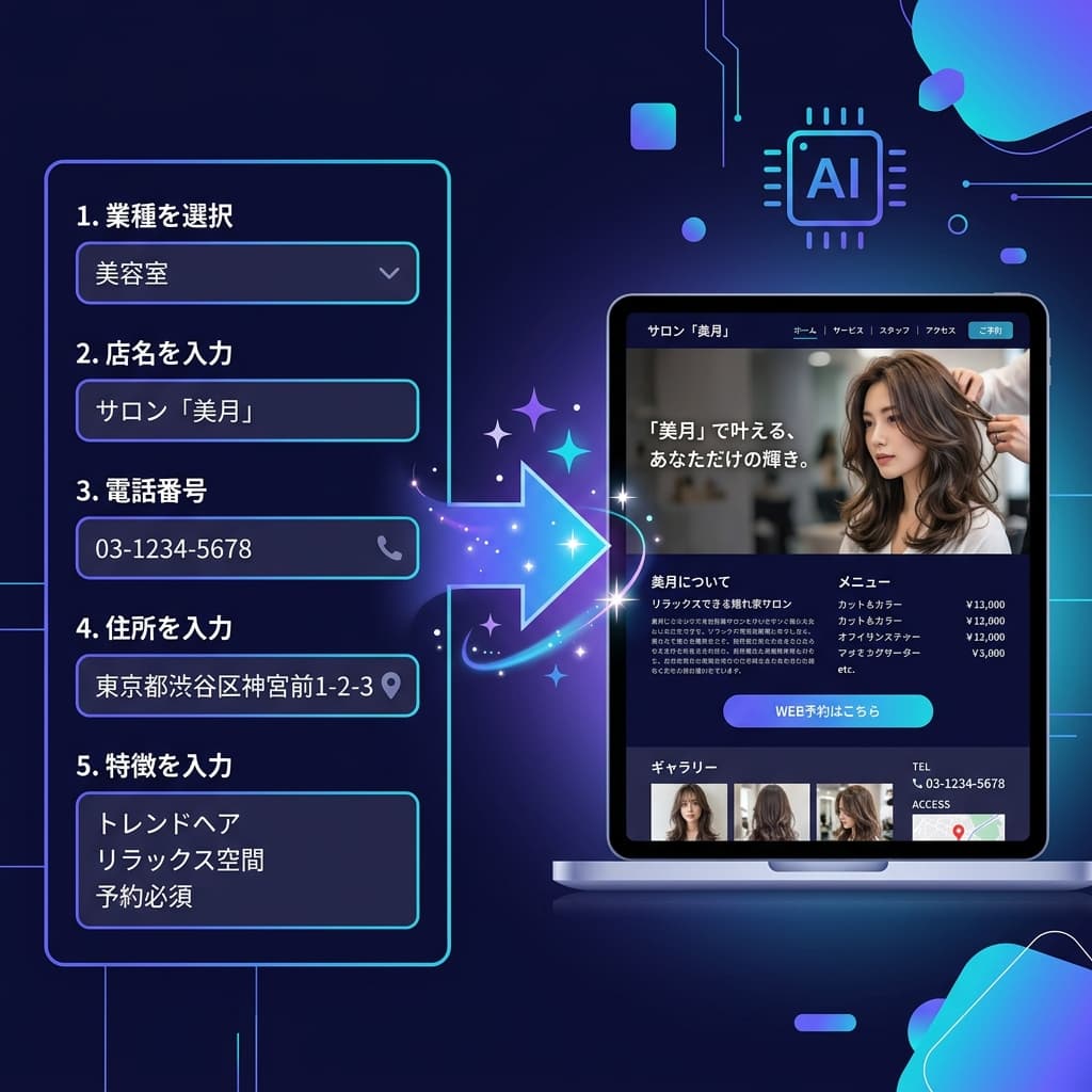5つの質問に答えるだけでサイト完成